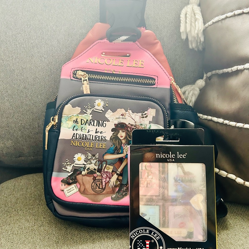 NEW Nicole Lee Journey of Stephanie Sling Bag with bottle holder & wallet set.